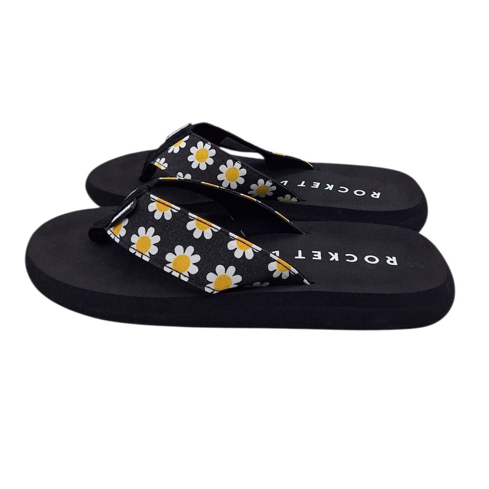 Rocket Dog NIB Daisy Field Cotton Black Retro Flip Flops SZ 8 - Picture 4 of 8
